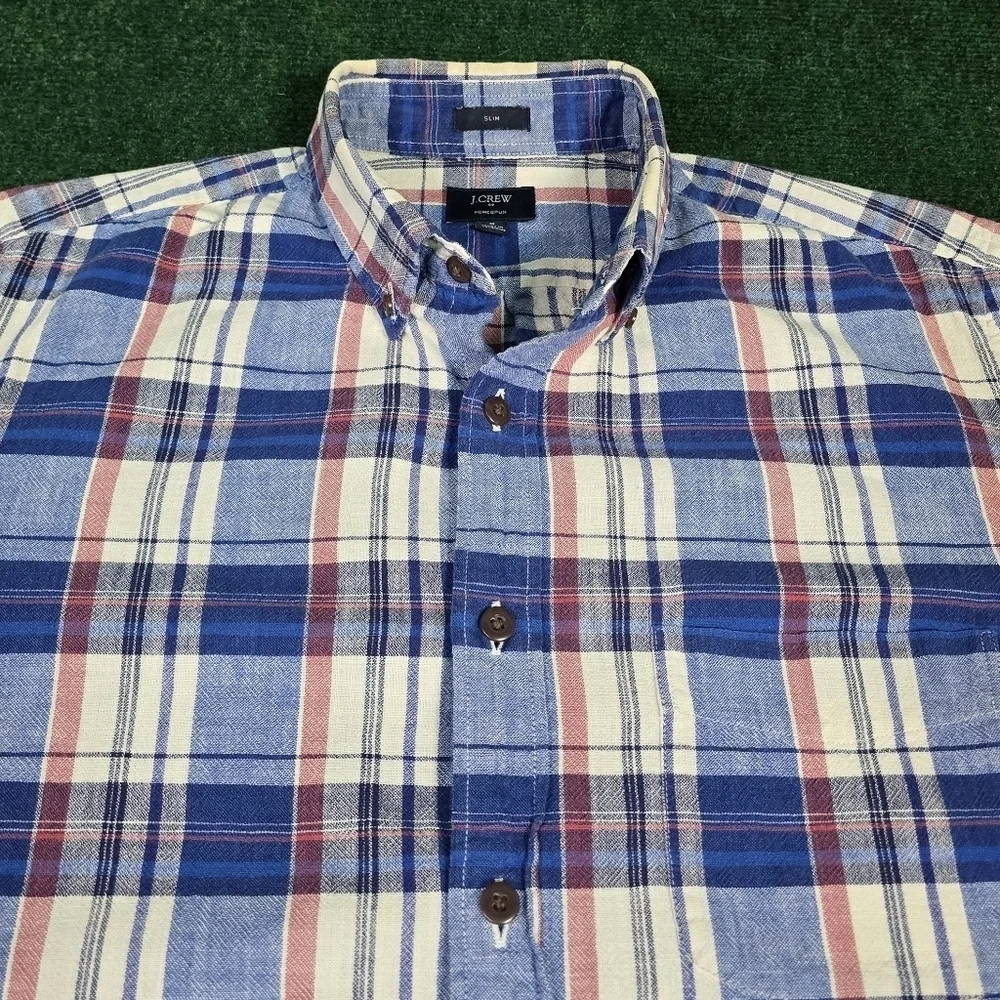J. Crew | 100% Hand Spun Cotton Slim Fit Plaid Flannel Button Down Mens Shirt
